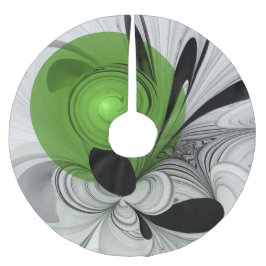 Abstrakt Schwarz und Weiß mit einem grünen Fraktal Polyester Weihnachtsbaumdecke