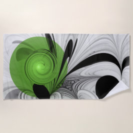 Abstrakt Schwarz und Weiß mit einem grünen Fraktal Strandtuch