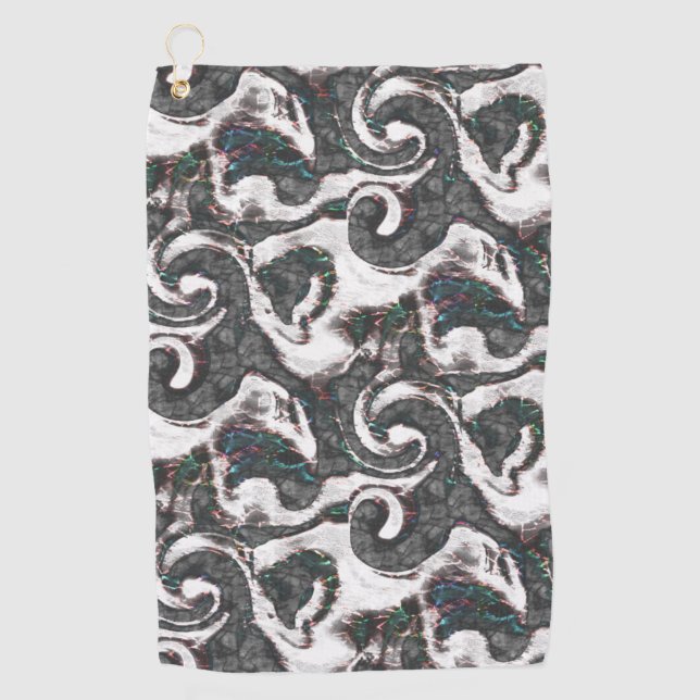 Abstrakt Schwarz/Weiß mit farbigen Details oder ve Golfhandtuch (Vorderseite)