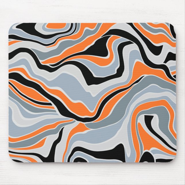 Abstrakt Schwarzes Grau und Orange Fluid Mousepad (Vorne)