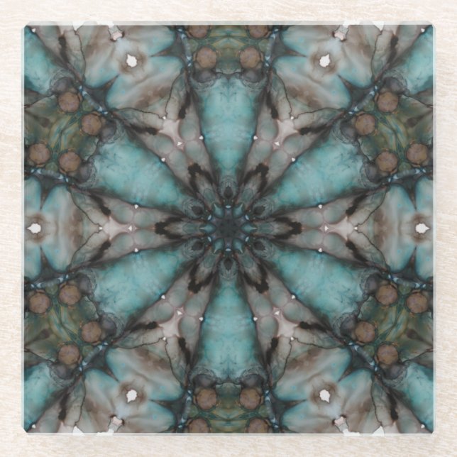 Abstrakt Sci-fi Turquoise Star Windmill Glasuntersetzer (Vorderseite)