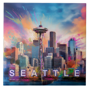 Abstrakt Seattle Skyline Art Modern Cityscape Fliese