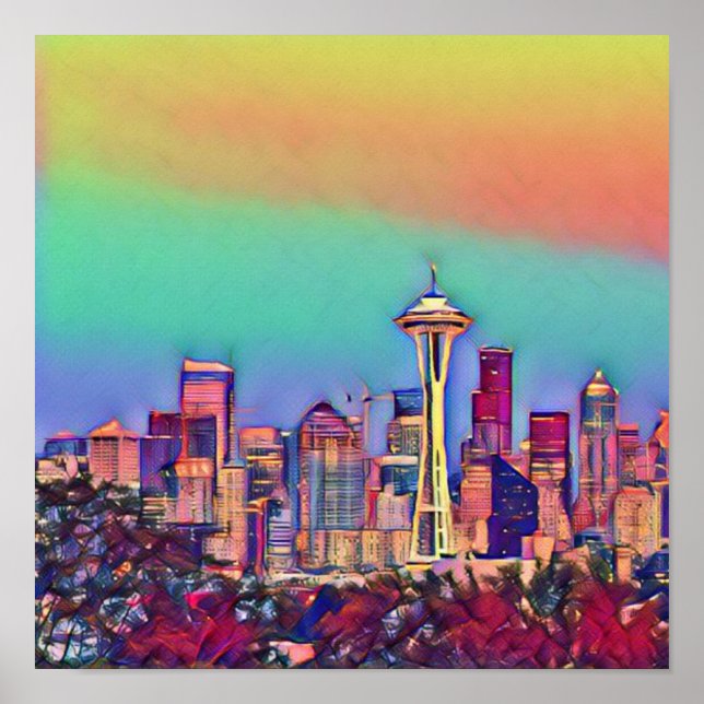 Abstrakt Seattle Skyline Poster (Vorne)