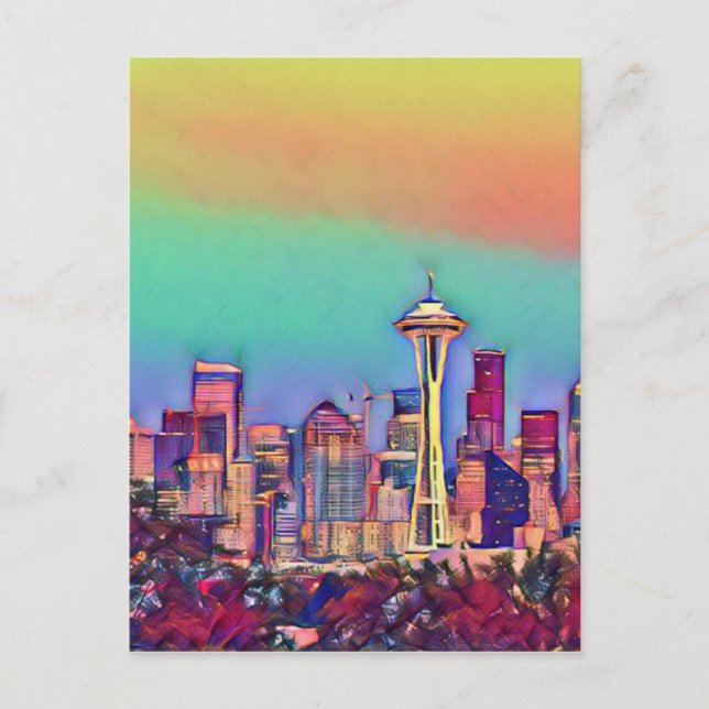 Abstrakt Seattle Skyline Postkarte (Vorderseite)