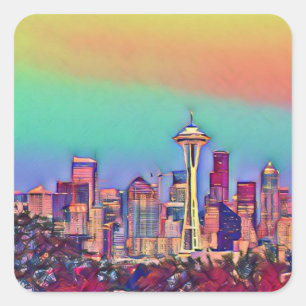 Abstrakt Seattle Skyline Quadratischer Aufkleber