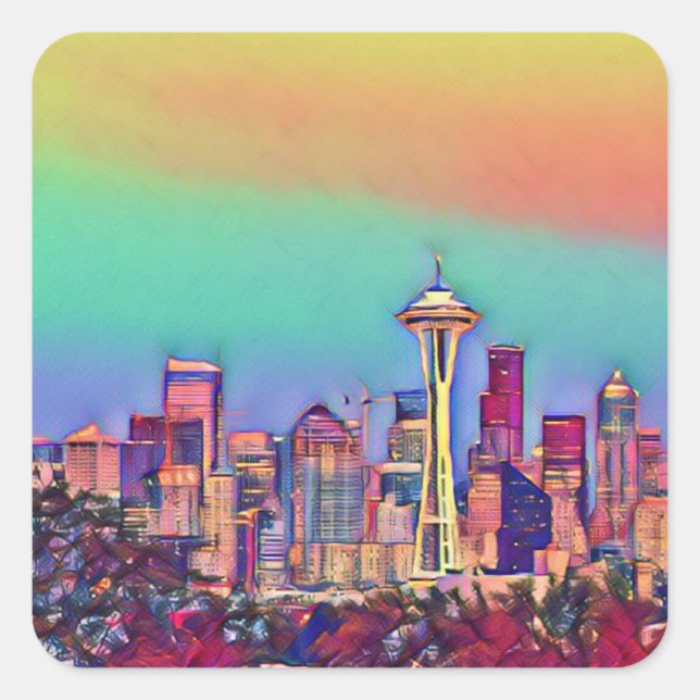 Abstrakt Seattle Skyline Quadratischer Aufkleber (Vorderseite)