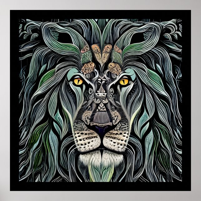 Abstrakt Shabby Chic King Lion Poster (Vorne)