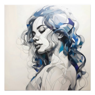 Abstrakt Sketch Blue Woman Fotodruck