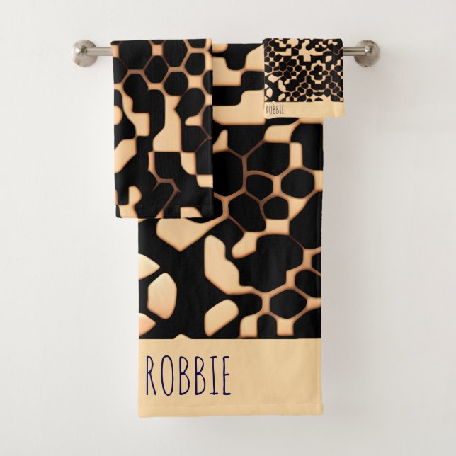 Abstrakt Soccer Halftone Black Biege Muster Badhandtuch Set (Insitu)