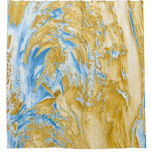 Abstrakt Soft Blue: Goldene Touchs. Duschvorhang