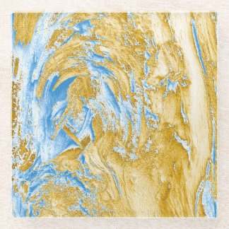 Abstrakt Soft Blue: Goldene Touchs. Glasuntersetzer