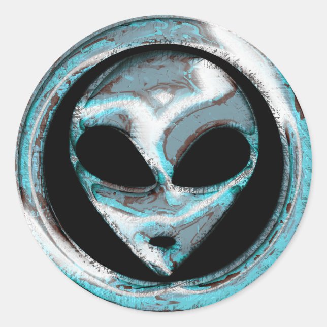 Abstrakt Space Alien Head Runder Aufkleber (Vorderseite)