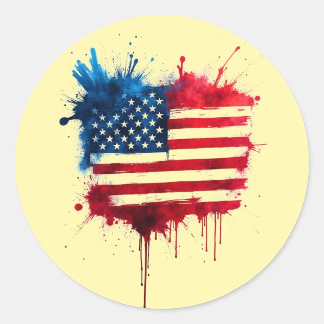 Abstrakt Splash American Flag Runder Aufkleber (Vorderseite)