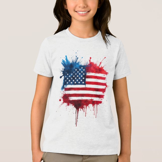 Abstrakt Splash American Flag Tri-Blend Shirt (Vorderseite)