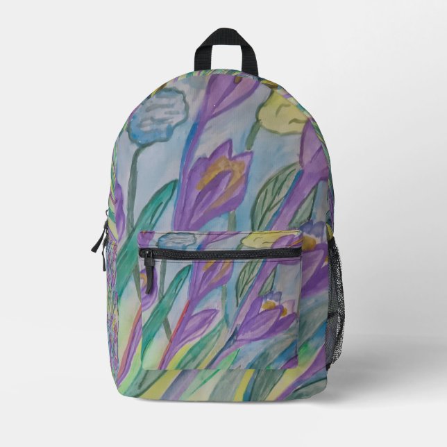Abstrakt Spring Crocus Bedruckter Rucksack (Vorderseite)