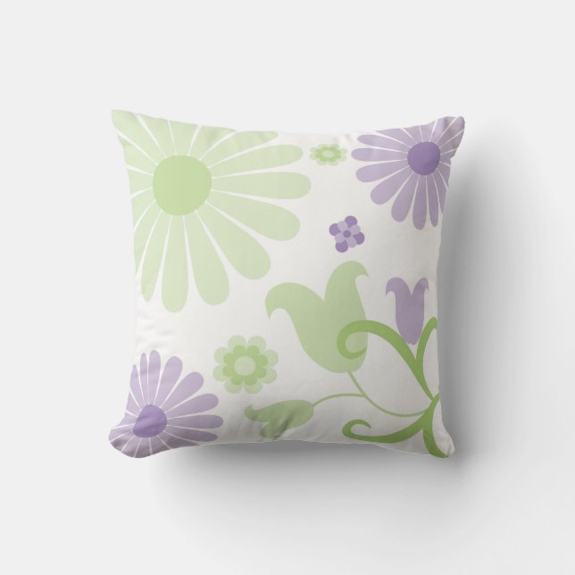 Abstrakt Spring Green Lavender Funky Florals Kissen (Vorderseite)