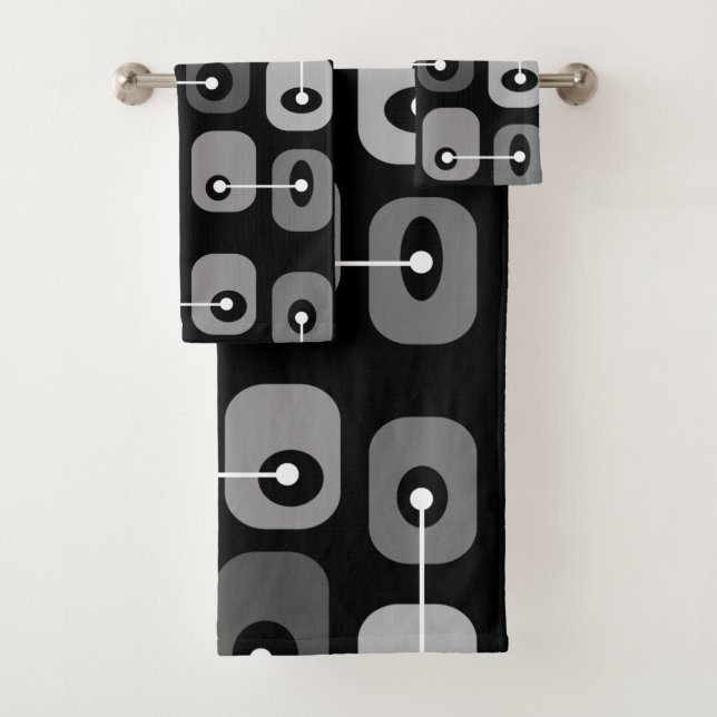 Abstrakt Squishy Cubes Black Silver Badhandtuch Set (Insitu)