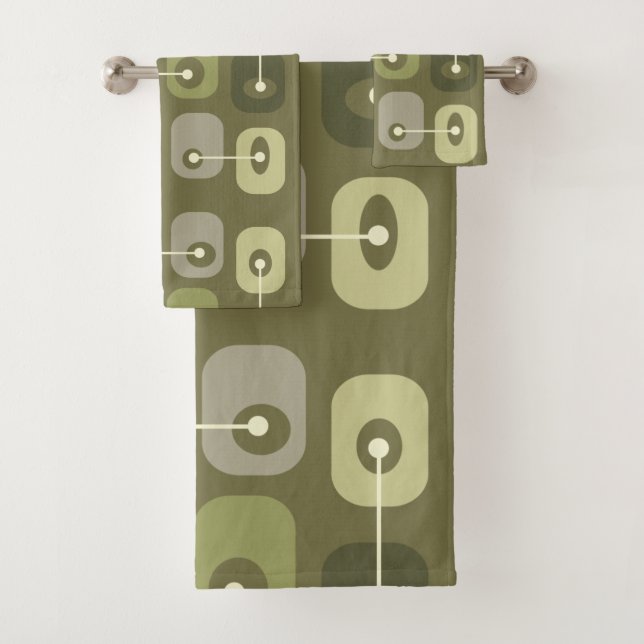 Abstrakt Squishy Cubes Olive Green Badhandtuch Set (Insitu)
