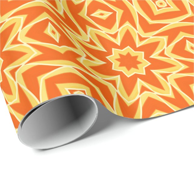 Abstrakt Star Geometric - Orange und Gold Geschenkpapier (Rolleneckpunkt)