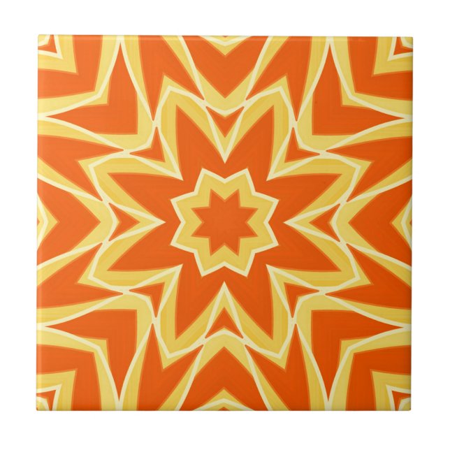Abstrakt Star Geometric - Orange und Gold Keramik Fliese (Vorderseite)