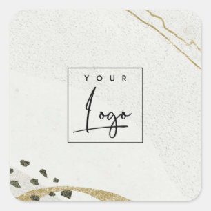 Abstrakt Stone Grey Elfenbein Gold Aquarell-Logo Quadratischer Aufkleber