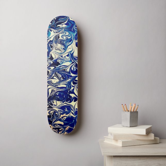 Abstrakt Street Art Inspiriert Blue Ocean Waves Skateboard (Wandkunst)