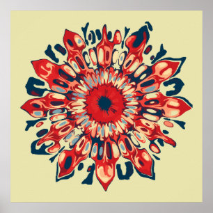 Abstrakt SUN FLOWER - rot blau + dein Hintergrund. Poster