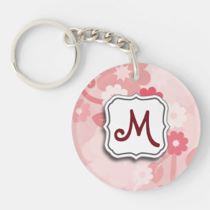 Abstrakt Swirbelfarbenes Rosa mit Monogramm Schlüsselanhänger