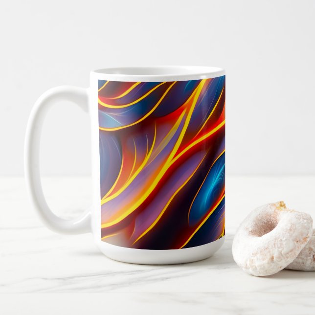 Abstrakt Swirl Blue Red Flames Kaffeetasse (Mit Donut)