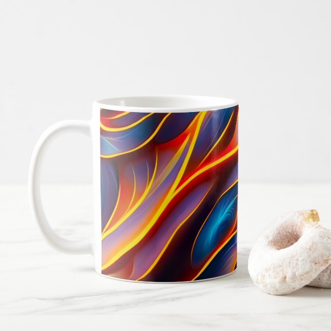 Abstrakt Swirl Blue Red Flames Kaffeetasse (Mit Donut)