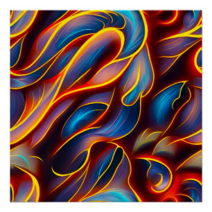 Abstrakt Swirl Blue Red Flames Poster