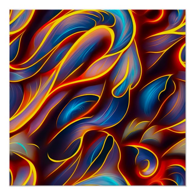 Abstrakt Swirl Blue Red Flames Poster (Vorderseite)