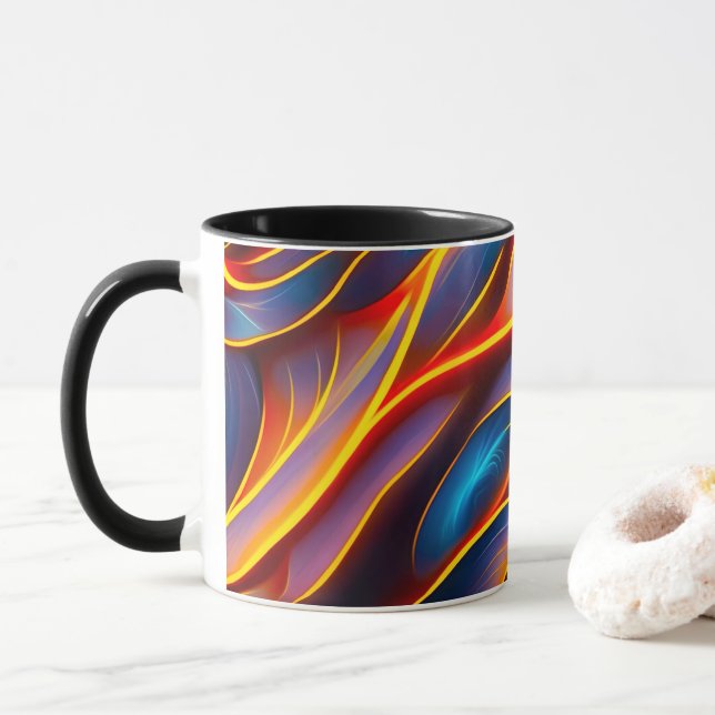 Abstrakt Swirl Blue Red Flames Tasse (Mit Donut)