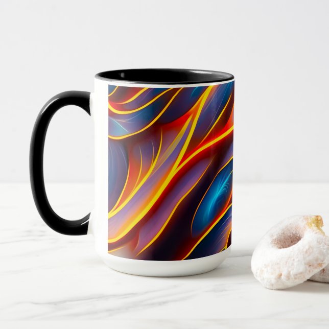 Abstrakt Swirl Blue Red Flames Tasse (Mit Donut)