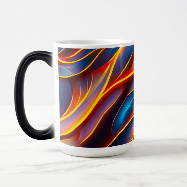 Abstrakt Swirl Blue Red Flames Verwandlungstasse (Links)
