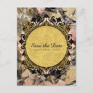 Abstrakt Swirl Pink Black & Gold Save the Date Ankündigungspostkarte
