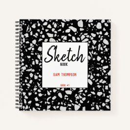 Abstrakt Terrazzo Mosaic Schwarz-weißes Sketchbuch Notizbuch