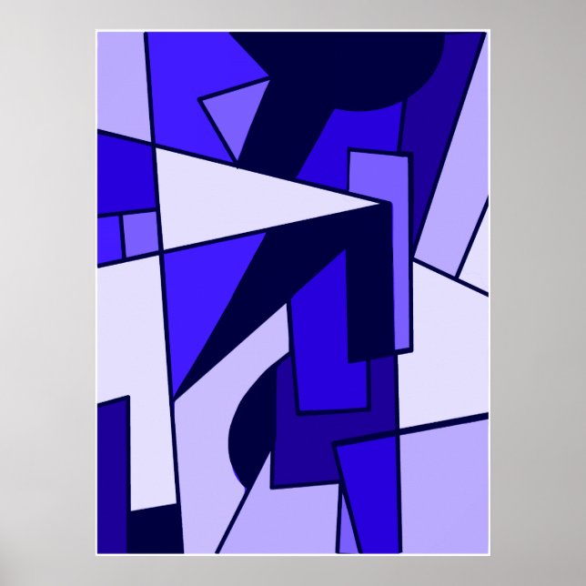 Abstrakt Three Blue Multishape-Kunst Poster (Vorne)