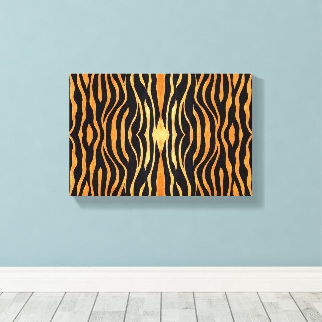 Abstrakt Tiger Print Wrapped Canvas Leinwanddruck (Insitu (Holzboden))