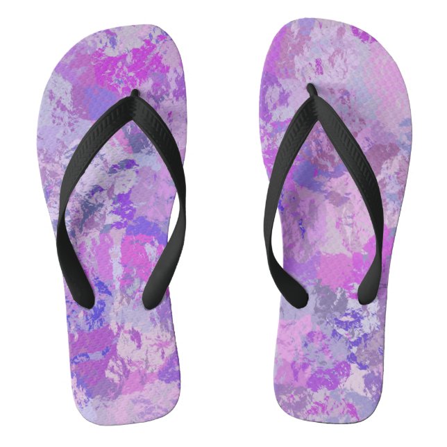 Abstrakt Trendy Camouflage Rosa Lila Blau Flip Flops (Fußbett)