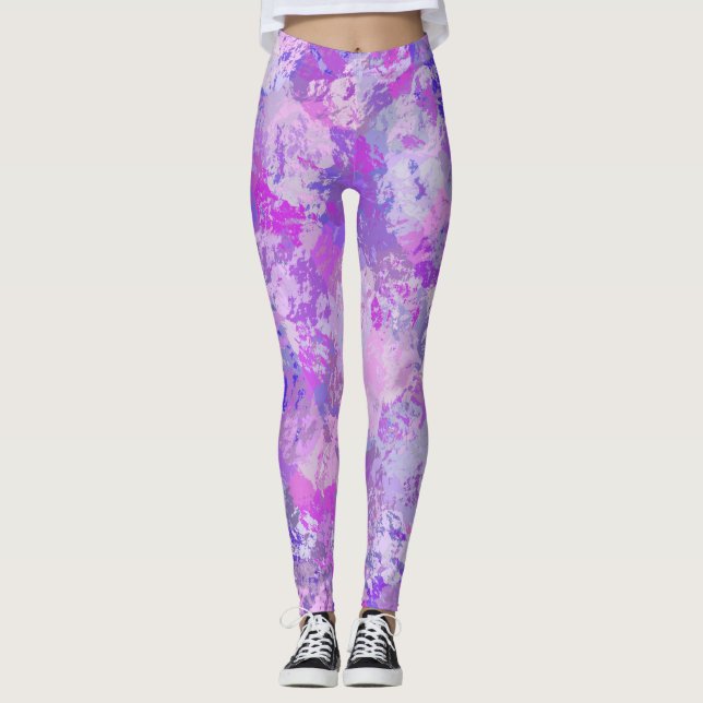 Abstrakt Trendy Camouflage Rosa Lila Blau Leggings (Vorderseite)
