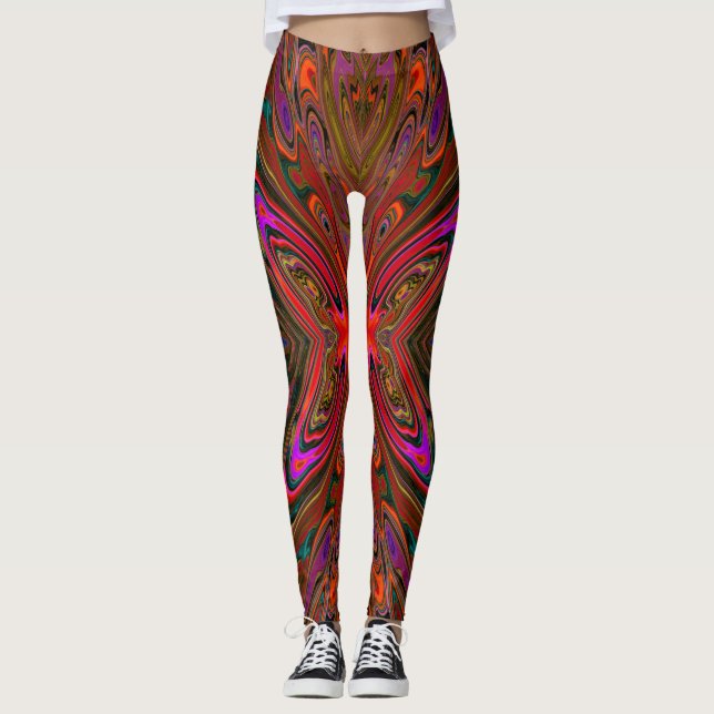 Abstrakt Trippy Orange und Magenta Butterfly Leggings (Vorderseite)