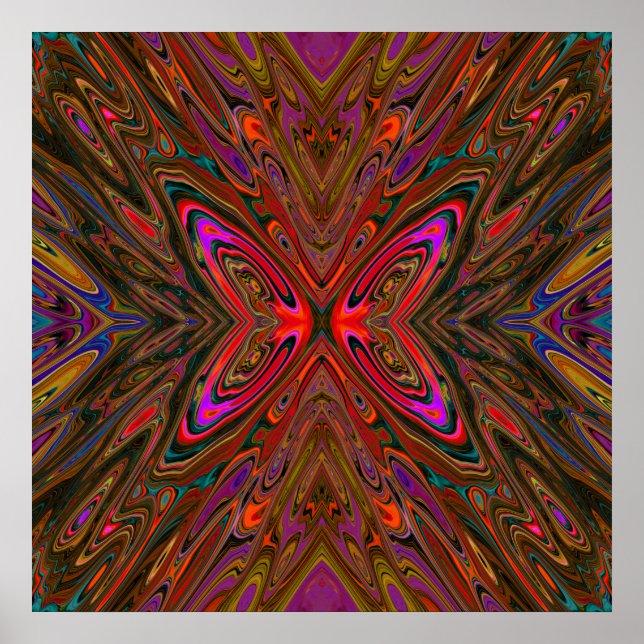 Abstrakt Trippy Orange und Magenta Butterfly Poster (Vorne)