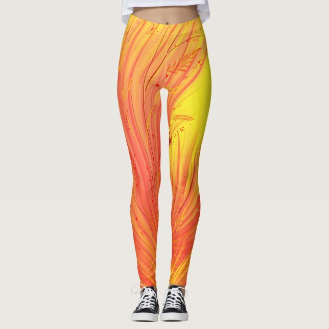 Abstrakt-verzauberter Garten-Gelb-Orange Leggings (Vorderseite)