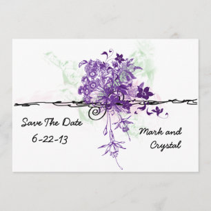 Abstrakt-violette Blumen Bouquet Save the Date