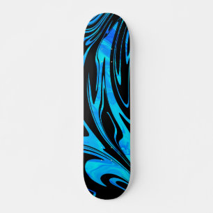 Abstrakt Wave Aqua Blue Black Skateboard