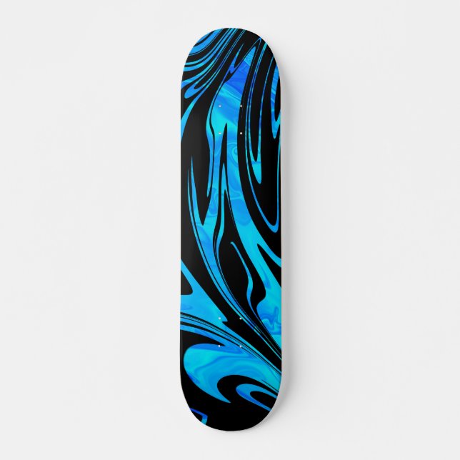 Abstrakt Wave Aqua Blue Black Skateboard (Vorne)