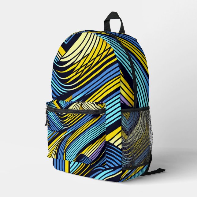 Abstrakt Waveform Bedruckter Rucksack (Rückseitige Ecke Rechts)