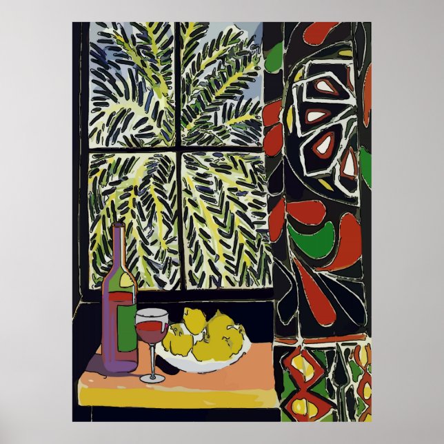 Abstrakt, Wein im Palmenfenster Poster (Vorne)