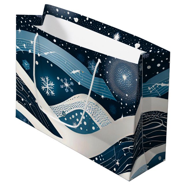 Abstrakt Winter Wonderland Große Geschenktüte (Vorderseite Schrägansicht)